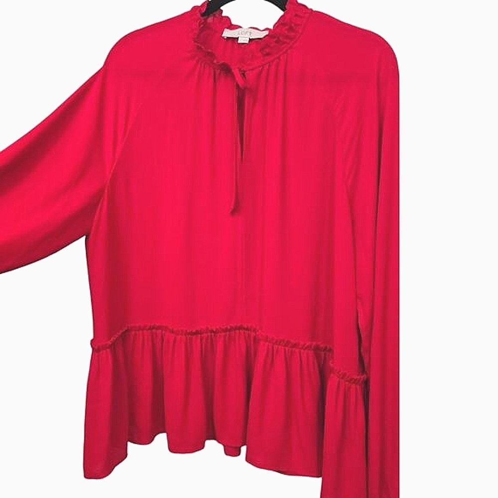 LOFT Red Ruffle Hem Blouse – Size L - Picture 4 of 9